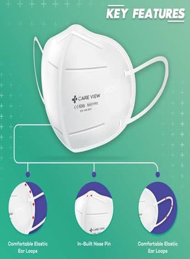 قناع وجه قطني قابل لإعادة الاستخدام من Careview مضاد للتلوث، مناسب للجنسين، بنمط حلقات الأذن (عبوة من 10 قطع، أبيض) قناع واقي قابل للطي مسطح بست طبقات (مع وصلة لتمديد قناع الرأس) - Image 2
