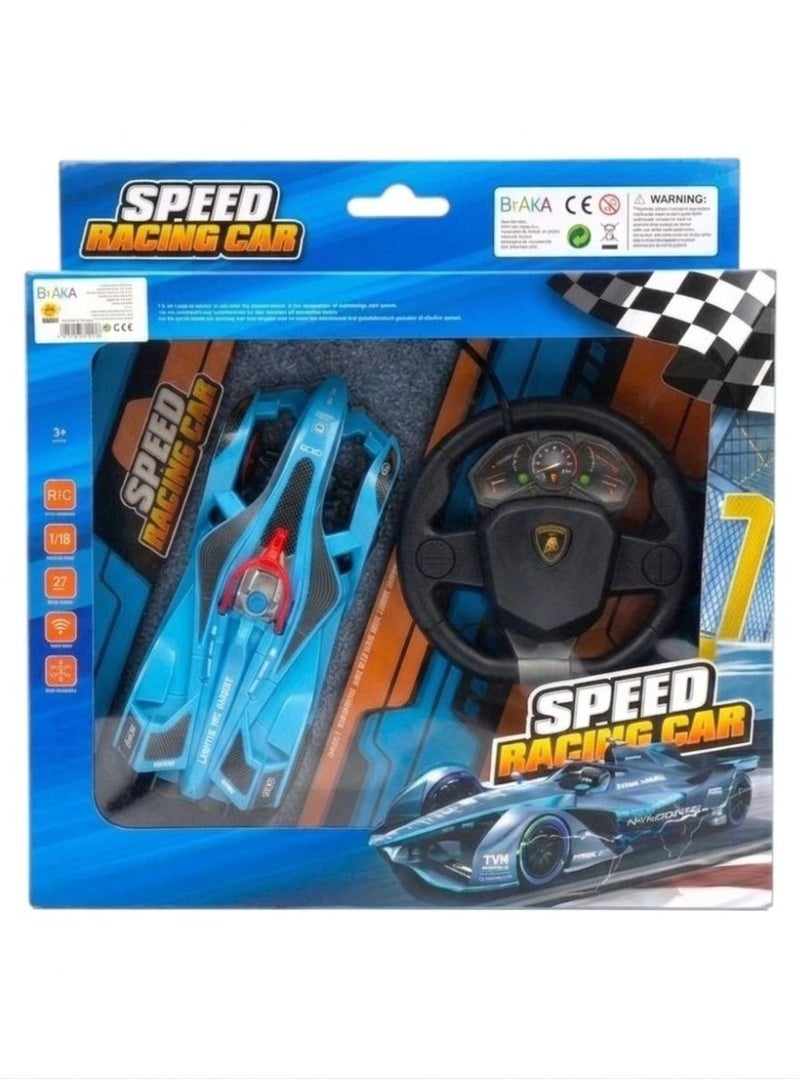 Remote Control Speed Racing Car with Steering Wheel Controller, Blue Toy Vehicle Set