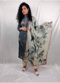 PRIYA’S PANACHE PRIYA'S PANACHE Blue Muslin Kurta Pant Dupatta Set – Ethnic Indian Wear for Women | Festive & Party Outfit  - Image 4