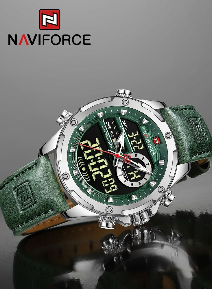 نافيفورس ساعات رجالية رياضية رقمية LED مقاومة للماء ساعة كوارتز فاخرة بحزام جلدي ساعة رجالية إلكترونية للأعمال واللياقة البدنية - Image 4
