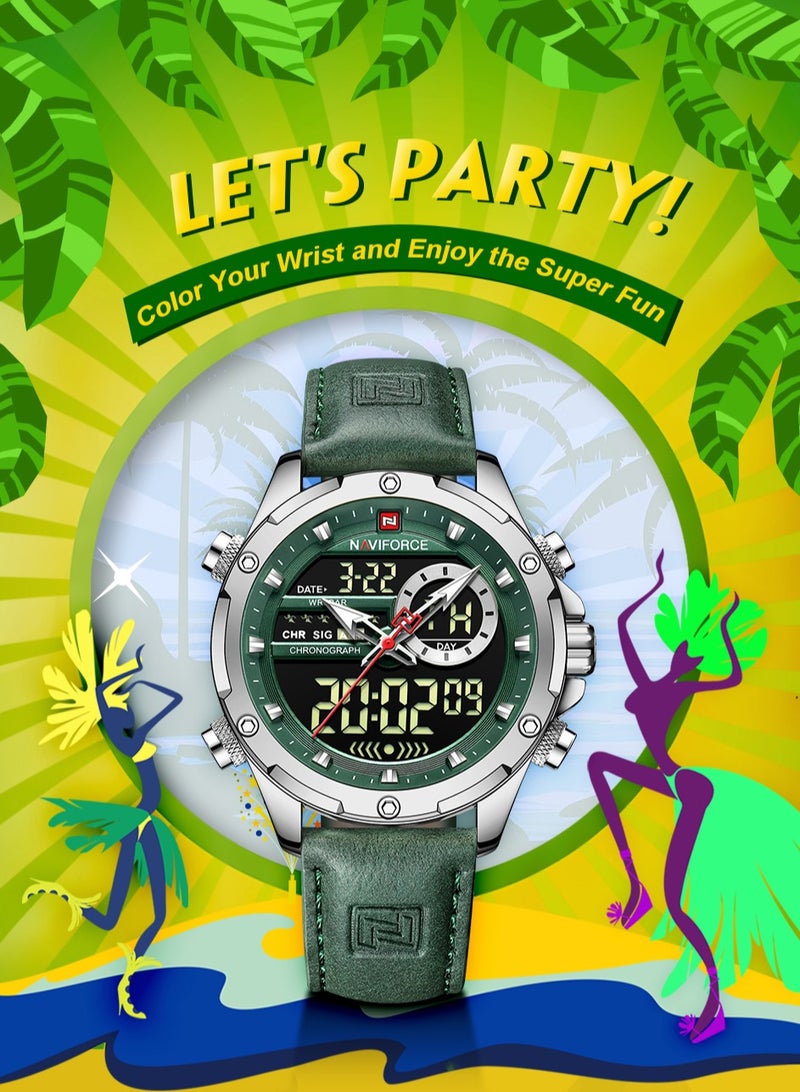 نافيفورس ساعات رجالية رياضية رقمية LED مقاومة للماء ساعة كوارتز فاخرة بحزام جلدي ساعة رجالية إلكترونية للأعمال واللياقة البدنية - Image 5