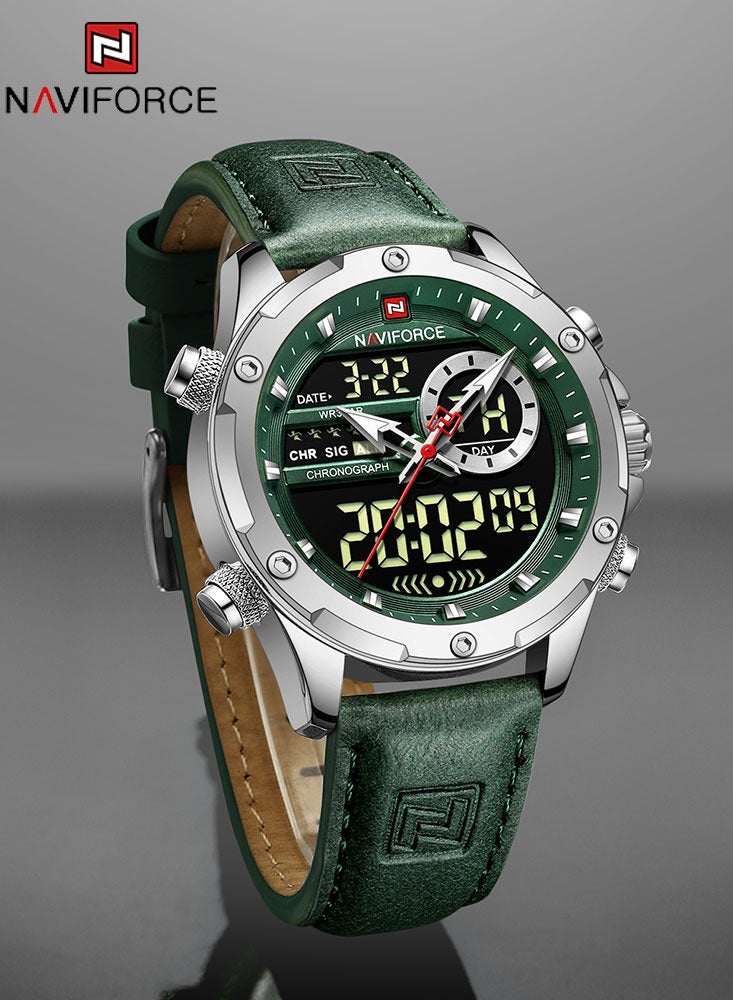 نافيفورس ساعات رجالية رياضية رقمية LED مقاومة للماء ساعة كوارتز فاخرة بحزام جلدي ساعة رجالية إلكترونية للأعمال واللياقة البدنية - Image 1