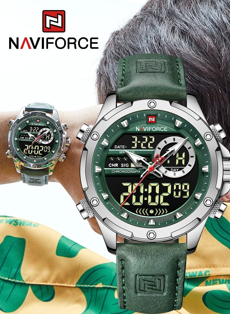 نافيفورس ساعات رجالية رياضية رقمية LED مقاومة للماء ساعة كوارتز فاخرة بحزام جلدي ساعة رجالية إلكترونية للأعمال واللياقة البدنية - Image 3