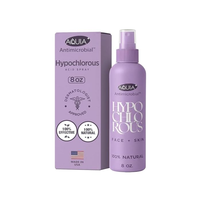 Aquia Hypochlorous Acid Spray for Face and Skin; Facial Cleanser | 8oz Face Mist Hypochlorous Acid Spray for Skin, Acne, Rash, Eczema, Wound | Antimicrobial Facial Cleanser Acne Sprays; Purple 8oz