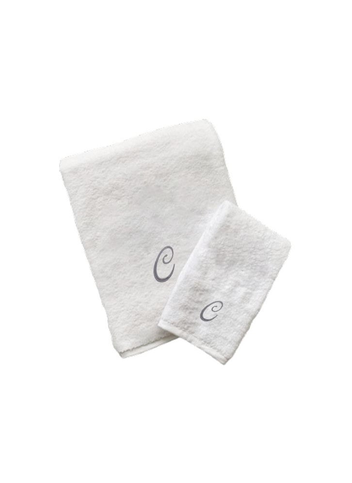 BYFT - Embroidered For You (White) Luxury Monogrammed Towels (Set of 1 Hand & 1 Bath Towel) 100% Cotton, Highly Absorbent and Quick dry Bath Linen -600 Gsm (Silver Letter C) - Image 1