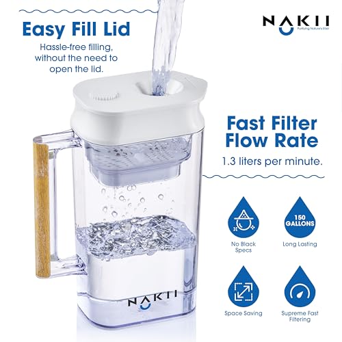 Nakii Water Filter Pitcher - Long Lasting 150 Gallons, Supreme Fast Filtration and Purification Technology, Removes Chlorine, Metals for Clean Tasting Drinking Water, WQA Certified, - Image 4