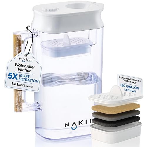 Nakii Water Filter Pitcher - Long Lasting 150 Gallons, Supreme Fast Filtration and Purification Technology, Removes Chlorine, Metals for Clean Tasting Drinking Water, WQA Certified, - Image 1