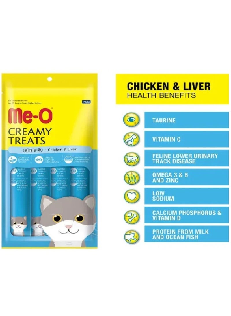 Me-O Cat Wet Treat With Chicken & Liver Flavor - 4x15g - Healthy Cat Snacks with Taurine, Omega-6, Zinc, and Green Tea Extract For All Life Stages - Image 2