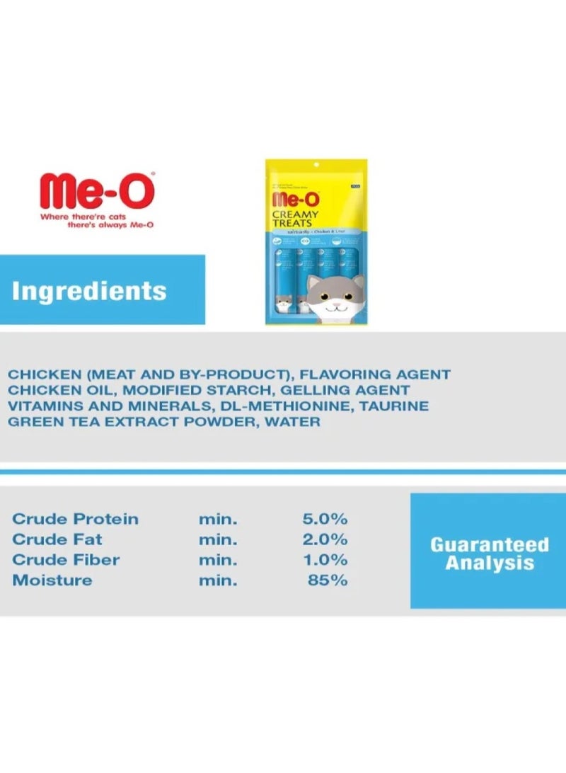 Me-O Cat Wet Treat With Chicken & Liver Flavor - 4x15g - Healthy Cat Snacks with Taurine, Omega-6, Zinc, and Green Tea Extract For All Life Stages - Image 3
