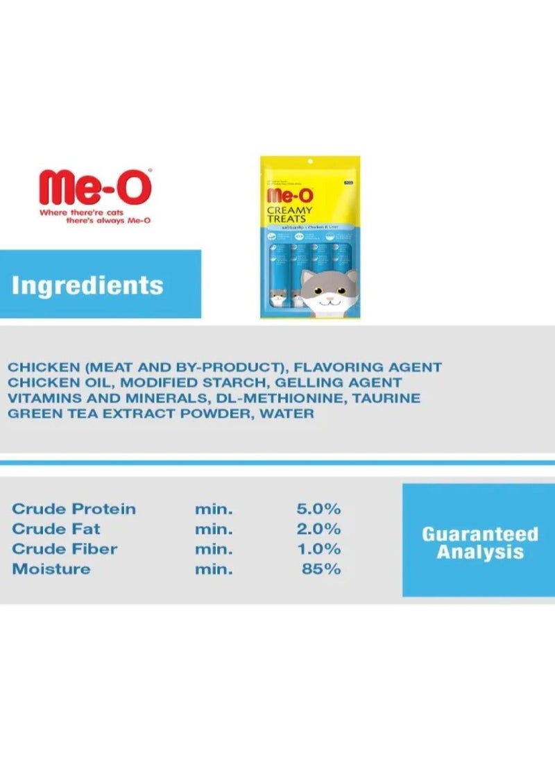 Me-O Cat treats, Wet cat Treat With Chicken & Liver Flavor - 4x15g - Healthy Cat Snacks with Taurine, Omega-6, Zinc, and Green Tea Extract For All Life Stages - Image 4