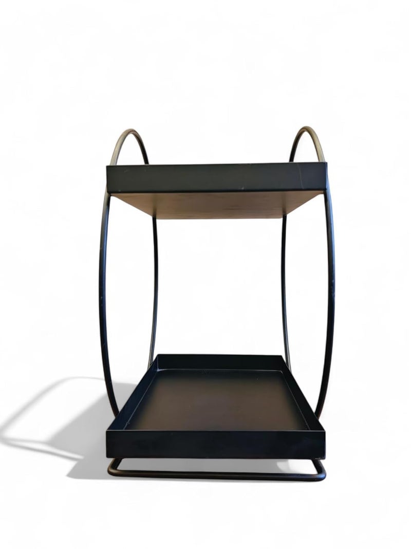 Cri8Hub Modern Decorative 2-Tier Metal Tray Round Metal Standing, Bathroom Countertop Storage Shelf Organizer, Multipurpose Stand Kitchen Pantry Storage Rack, Kitchen Racks and Shelves Rack(Black) - Image 3