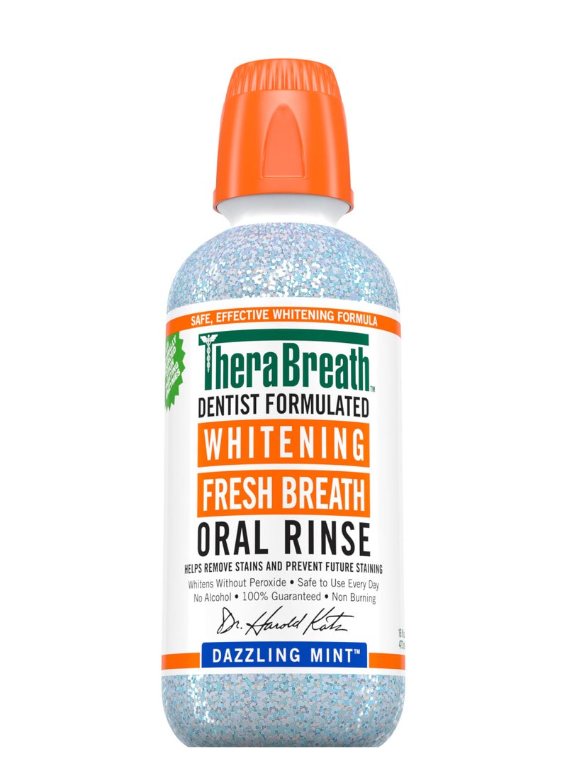 TheraBreath Whitening Fresh Breath Oral Rinse, Dazzling Mint, Dentist Formulated 473ml - Image 1