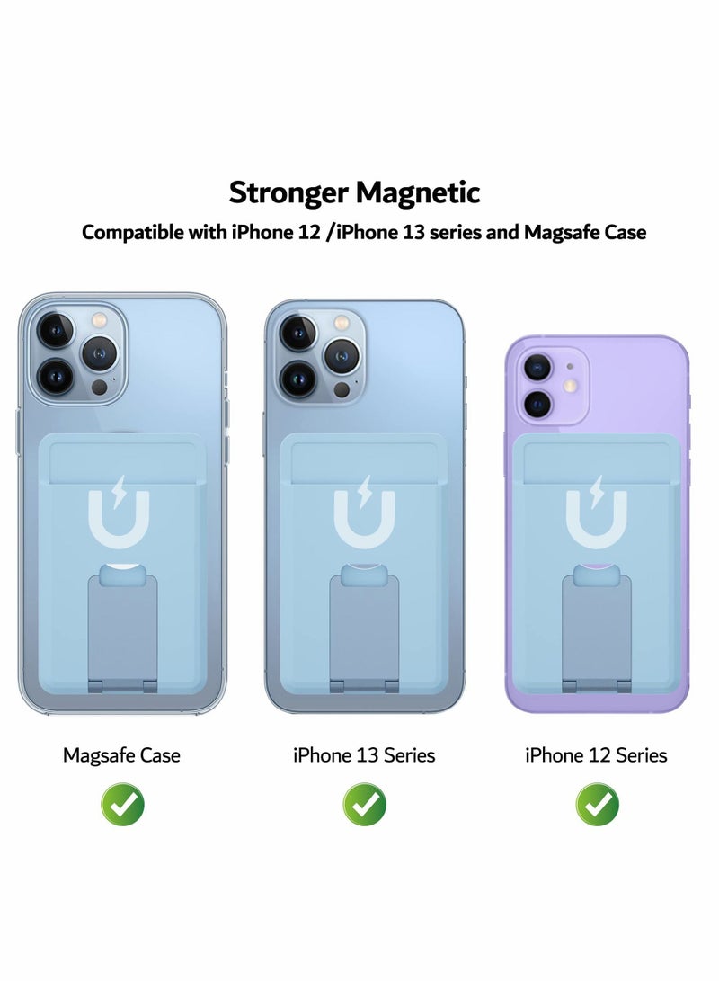 Magnetic Card Holder Wallet with for MagSafe Kickstand, Silicone Pockets Card Holder with Metal Stand for iPhone 14, 13, 12, Pro, Mini, Max, Plus (Blue)  - Image 2