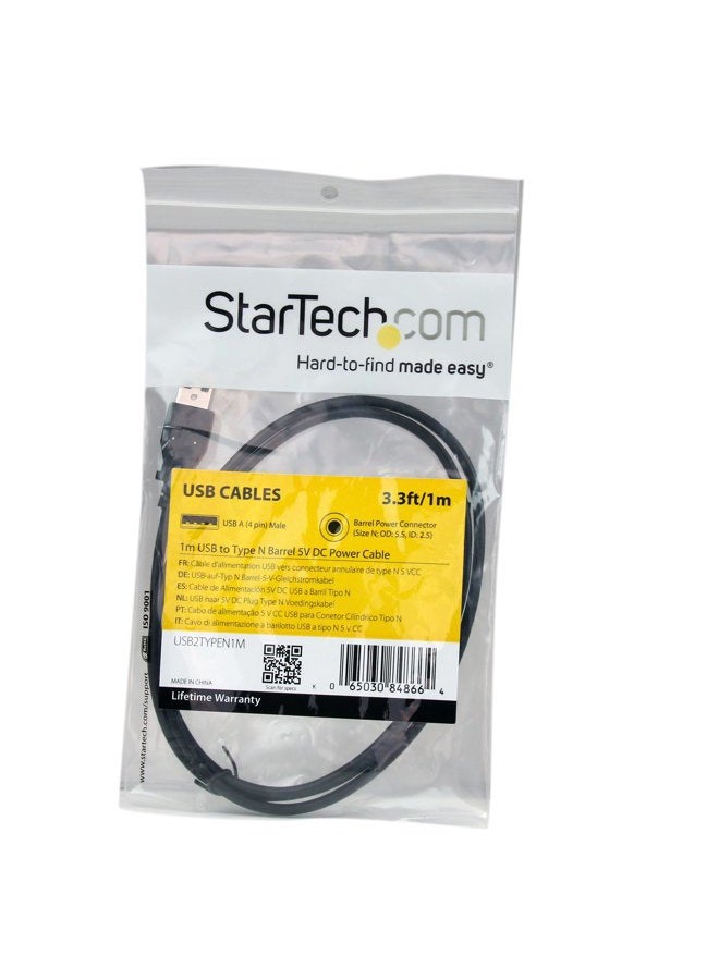 Startech.com 1m USB to Type N Barrel 5V DC Power Cable - USB A to 5.5mm DC - 1 Meter USB to 5.5mm DC Plug (USB2TYPEN1M), Black - Image 5