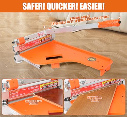 CUTTEREX 13" Pro. Vinyl Floor Cutter-No Dust,No Noise,No Electricity. Multi-Angle Cuts for Laminate,Vinyl & More, Pro. ALU Long Leverage Handle, Orange & Wheeled - Image 5