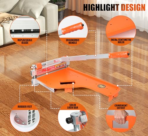 CUTTEREX 13" Pro. Vinyl Floor Cutter-No Dust,No Noise,No Electricity. Multi-Angle Cuts for Laminate,Vinyl & More, Pro. ALU Long Leverage Handle, Orange & Wheeled - Image 3