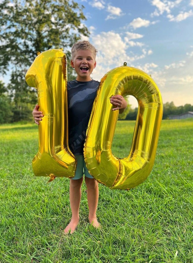 IWERP Gold Number 10 Balloon 40 inch, 10 Number Balloon, 10th Gold Birthday Decorations, 10 Year Old Girlss Boyss Golden Party Supplies - Image 4