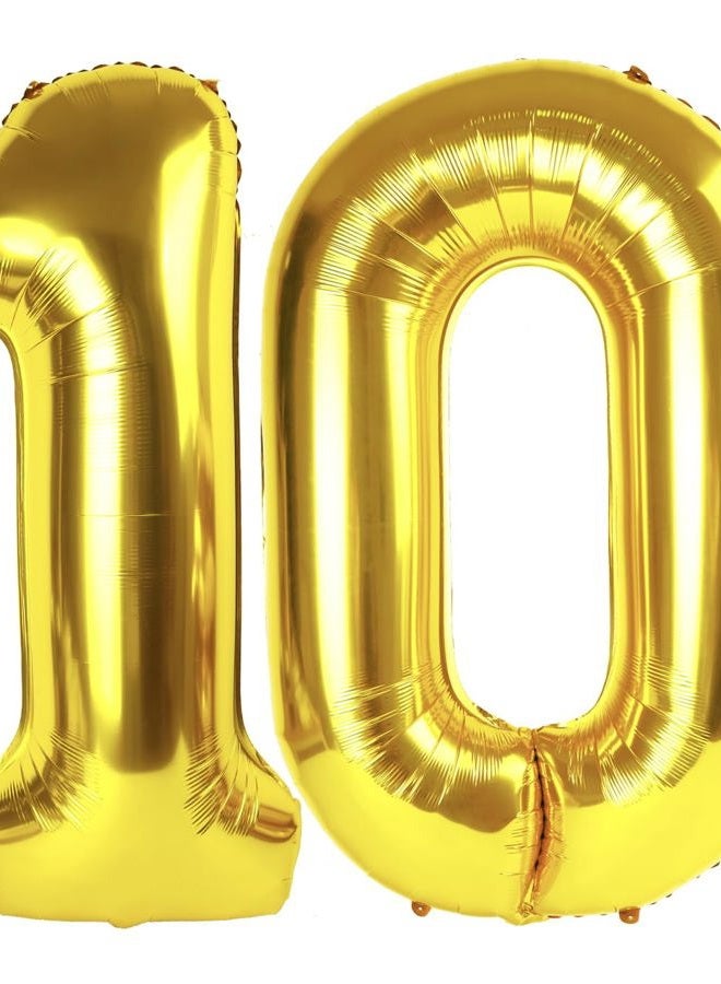 IWERP Gold Number 10 Balloon 40 inch, 10 Number Balloon, 10th Gold Birthday Decorations, 10 Year Old Girlss Boyss Golden Party Supplies - Image 1