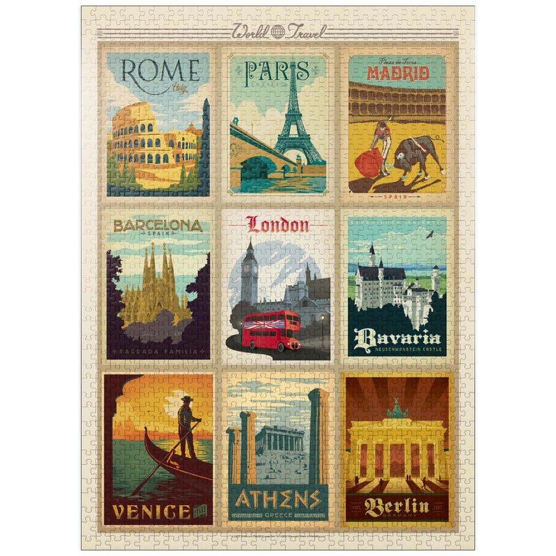 MyPuzzle.com MyPuzzle Europe Travel Collage Vintage Poster Premium 1000 Piece Jigsaw Puzzle for Adults - Image 3