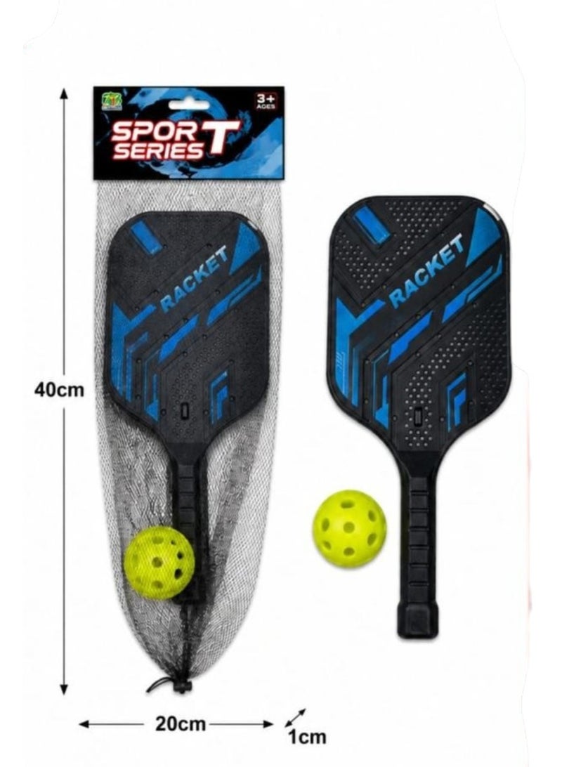 Pickleball Paddle Set with 2 Rackets and 2 Balls in Mesh Bag, Black/Blue