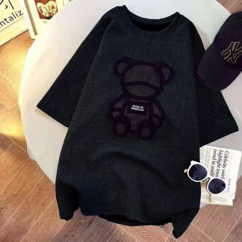 Short-sleeved T-shirt Women's Spring and Summer Fashion Korean-style Loose Lazy Style Ins Summer Embroidered Bear Half-sleeved Top Base Shirt - Image 4