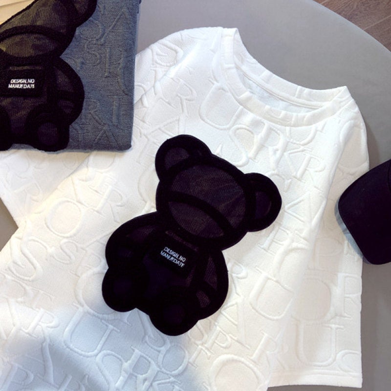 Short-sleeved T-shirt Women's Spring and Summer Fashion Korean-style Loose Lazy Style Ins Summer Embroidered Bear Half-sleeved Top Base Shirt - Image 2