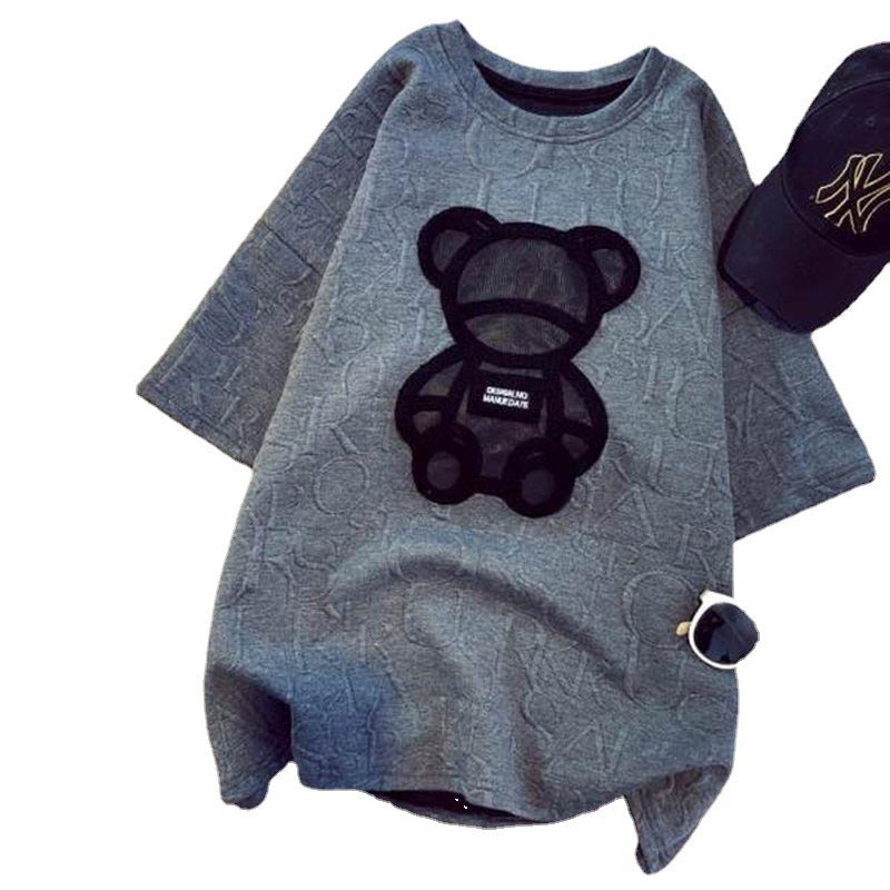Short-sleeved T-shirt Women's Spring and Summer Fashion Korean-style Loose Lazy Style Ins Summer Embroidered Bear Half-sleeved Top Base Shirt - Image 5