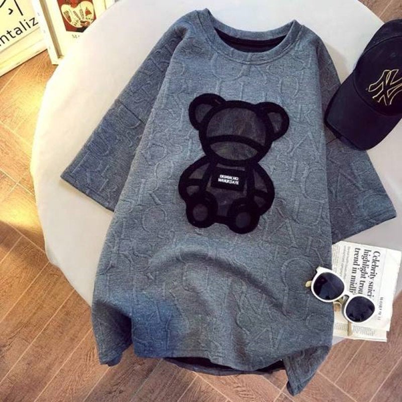 Short-sleeved T-shirt Women's Spring and Summer Fashion Korean-style Loose Lazy Style Ins Summer Embroidered Bear Half-sleeved Top Base Shirt - Image 1