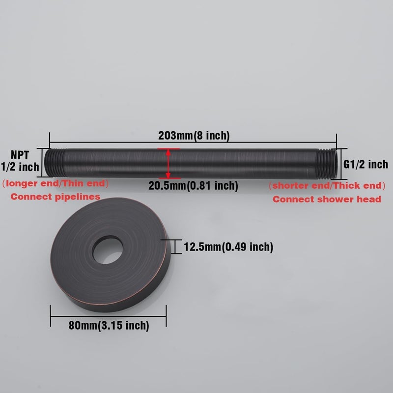 Random 8 Inches Ceiling Mount Shower Arm with Flange,Oil Rubbed Bronze.RD91038-8-ORB - Image 1