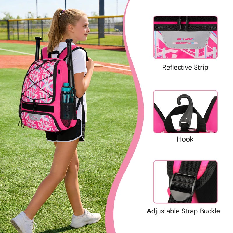 TENFLY Lightweight Baseball Softball Bat Bag with Ventilated Cleat Pocket, Fence Hook, Durable Oxford Fabric Sports Gear Bag for Training, Games and Travel - Image 2