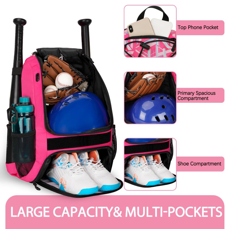 TENFLY Lightweight Baseball Softball Bat Bag with Ventilated Cleat Pocket, Fence Hook, Durable Oxford Fabric Sports Gear Bag for Training, Games and Travel - Image 4