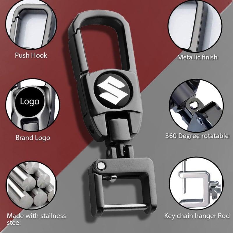 Contacts Heavy Duty Stainless Steel Key Chain Compatible For Swift Dzire Brezza Fronx Invicto Jimmy Grand Vitara Xl6 Baleno Suzuki, Black - Image 3
