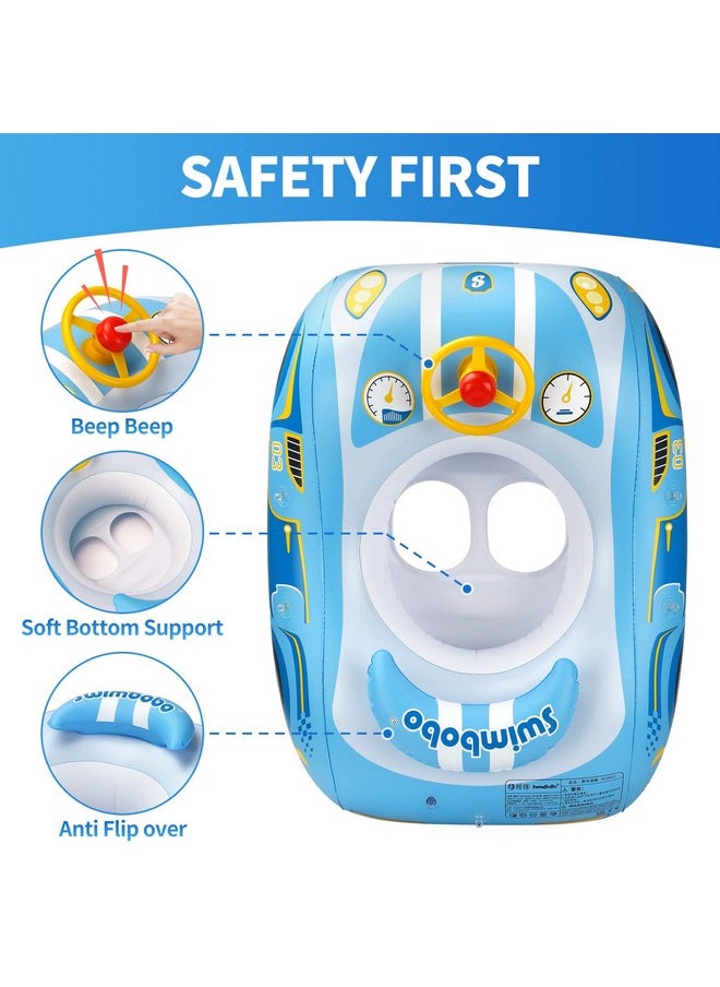 SwimBoBo - Toddler Pool Float Inflatable Car Baby Swim Float With Adjustable Sun Canopy And Safety Seat Pool Toys For Kids 1-4 Years Old (Blue Sports Car) - Image 1