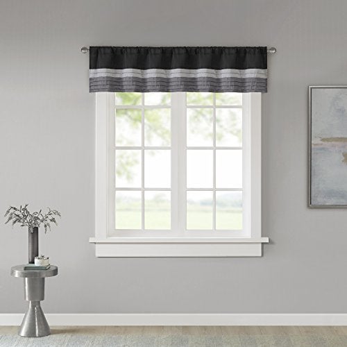 Madison Park Amherst Single Panel Faux Silk Rod Pocket Curtain With Privacy Lining for Living Room, Window Drapes for Bedroom and Dorm, 50x18, Black - Image 1