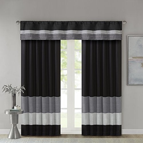 Madison Park Amherst Single Panel Faux Silk Rod Pocket Curtain With Privacy Lining for Living Room, Window Drapes for Bedroom and Dorm, 50x18, Black - Image 4