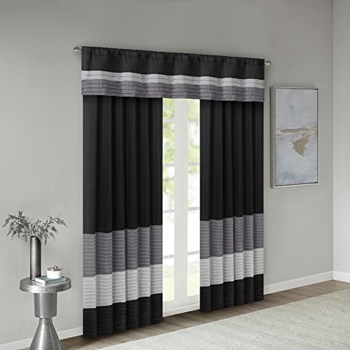 Madison Park Amherst Single Panel Faux Silk Rod Pocket Curtain With Privacy Lining for Living Room, Window Drapes for Bedroom and Dorm, 50x18, Black - Image 5