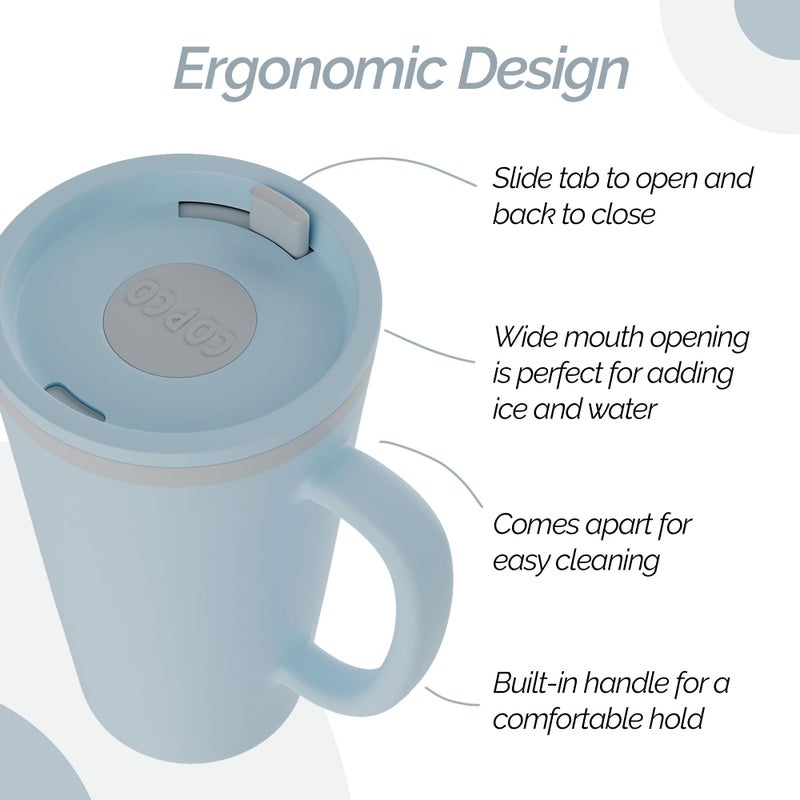 Copco Cone 16oz Insulated Travel Mug with Handle  Double Wall  Slide-Closure Lid  BPA-Free  Microwave & Dishwasher Safe  Reusable Plastic Travel Coffee Tumbler - Portable Coffee Cup (Light Blue) - Image 5