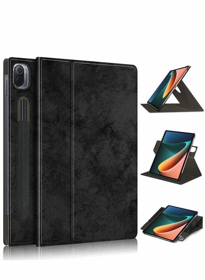 Xiaomi Mi Pad 5 Pro Case with Elastic Strap & Pen Holder, Auto Sleep/Wake Function, PU Leather Cover - Image 1