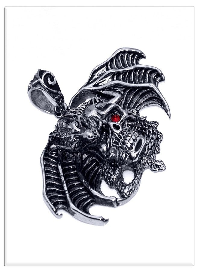 Xusamss Punk Rock Titanium Steel Dragon Pendant Wings Skull Pendant Crystal Chain Necklaces - Image 3