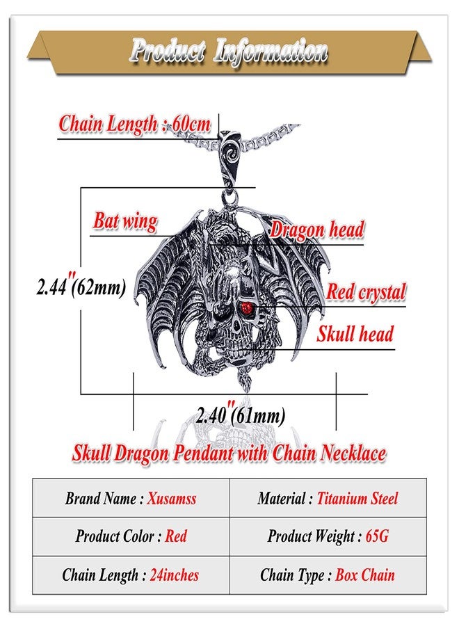 Xusamss Punk Rock Titanium Steel Dragon Pendant Wings Skull Pendant Crystal Chain Necklaces - Image 2
