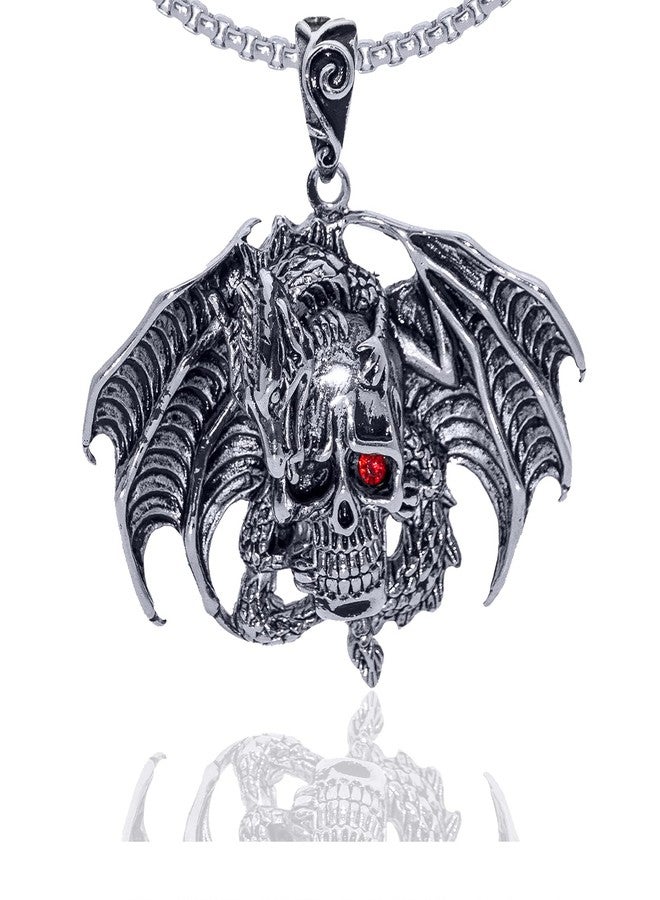 Xusamss Punk Rock Titanium Steel Dragon Pendant Wings Skull Pendant Crystal Chain Necklaces - Image 1