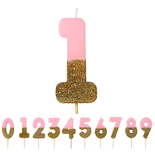 Talking Tables Pink Number 1 Candle with Gold Glitter Premium Quality Cake Topper Decoration For Kids, Adults, Teenagers, 1st Birthday Party, Anniversary, Milestone Age, 3" - Image 3
