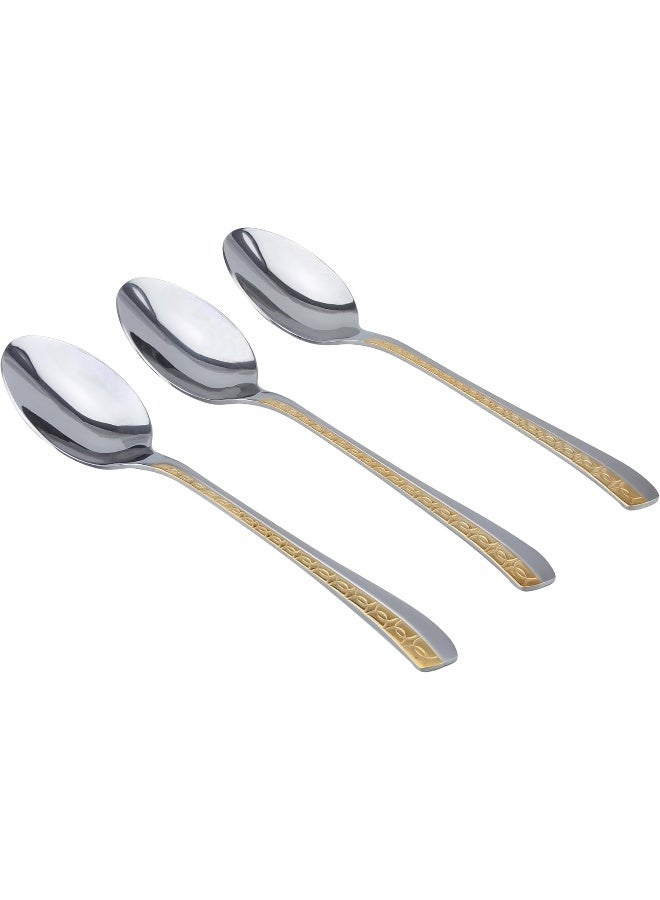 Cuisine Art Berger Stainless Steel Dinner Spoons- Set Of 3, Cutlery Spoon, Golden Design  - Image 4