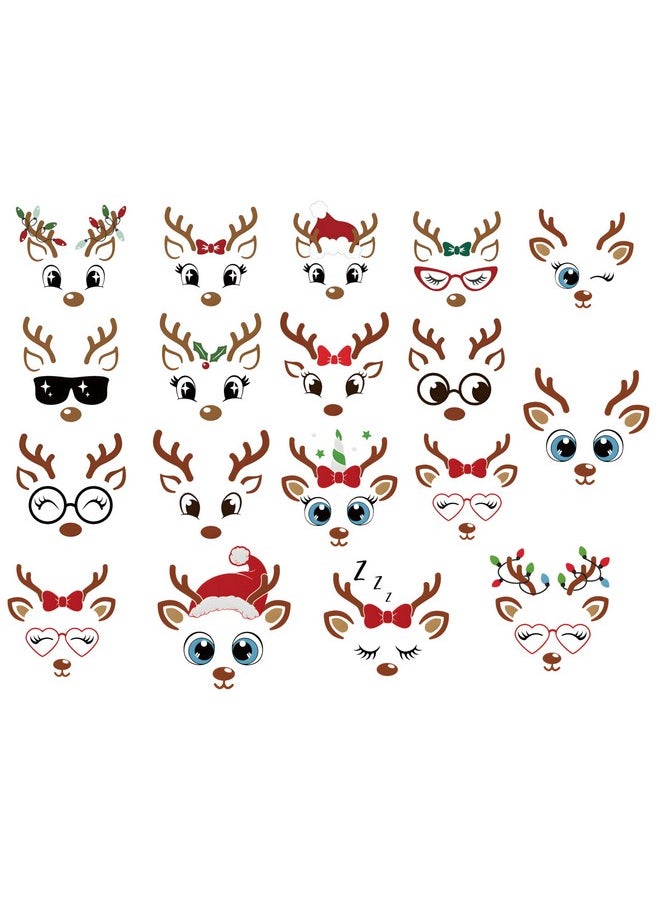 Finduat - 18 Pcs Christmas Reindeer Face Stickers For Christmas Ornaments, Vinyl Decals Diy Craft Art Stickers For Christmas Ball/Water Bottles/Wine Glass, For Home Christmas Window Sticker Party Decorations - Image 1