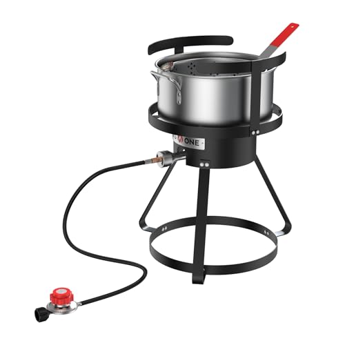 GasOne Gas One Propane Deep Fryer with 10Qt Deep Fryer Pot – High Grade Strainer Basket Aluminum Pot for Fish Fry Chicken Wings, Seafood Pot – Propane Burners for Outdoor Cooking Include Thermometer - Image 1