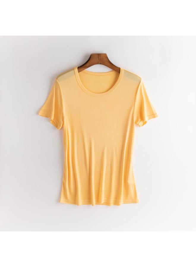 VUELO Mulberry Silk Short-sleeved Solid Color Shirt V-neck Simple Bottoming Shirt Thin Loose Plus Size Silk T-shirt Women's