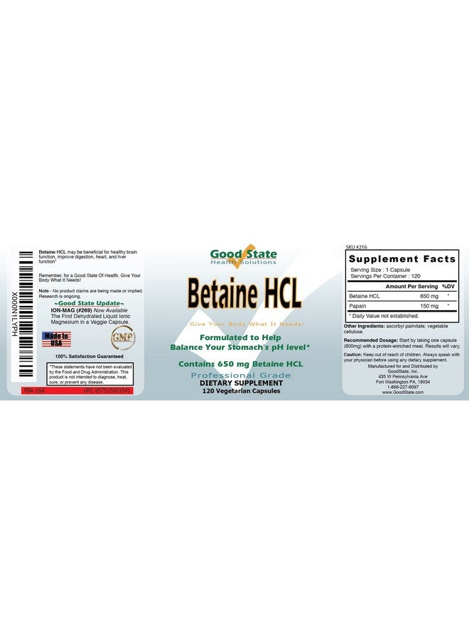 Good State Good State - Betaine HCL - (120 veggie capsules)  - Image 2