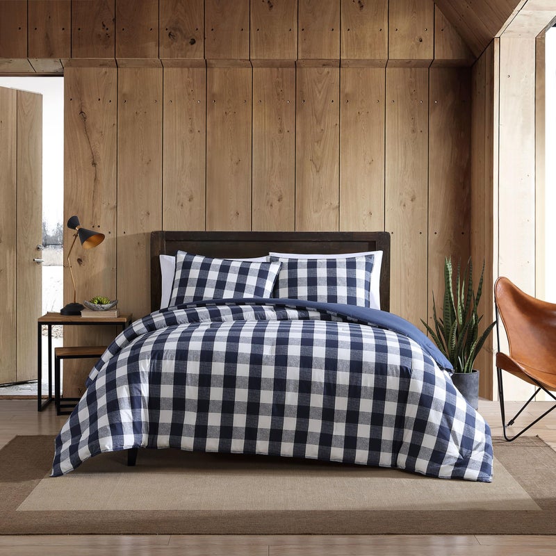 Eddie Bauer Eddie Bauer  King Comforter Set Reversible Cotton Bedding with Matching Shams Stylish Plaid Home Decor Lakehouse Blue King 