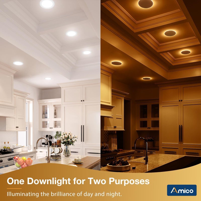 Amico 20 Pack 6 Inch 5CCT LED Recessed Ceiling Light with Night Light, 2700K/3000K/3500K/4000K/5000K Selectable Ultra-Thin Recessed Lighting, 12W=110W, 1100LM, Dimmable Canless Wafer Downlight ETL&FCC - Image 2