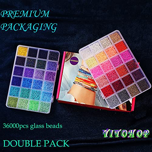 YITOHOP 36000+pcs 2mm 48 Colors Glass Seed Beads for Bracelet Jewelry Making Kit, Beads Assortments Kit for Adults Girls Small Beads for Necklace Ring Making | Top Best Birthday Gifts - Image 5